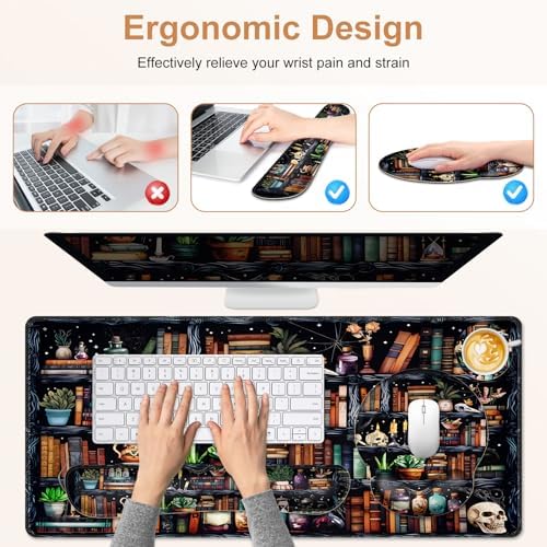 Forest Library Books Mouse Pad, XXL Large Desk Mat Extended Nature Aesthetic Deskpad, 4 PCS Non-Slip Rubber Base Computer Mouse Pads for Work, Game, Office, Home Decor Gift I Magic Plants Bottles - Image 5