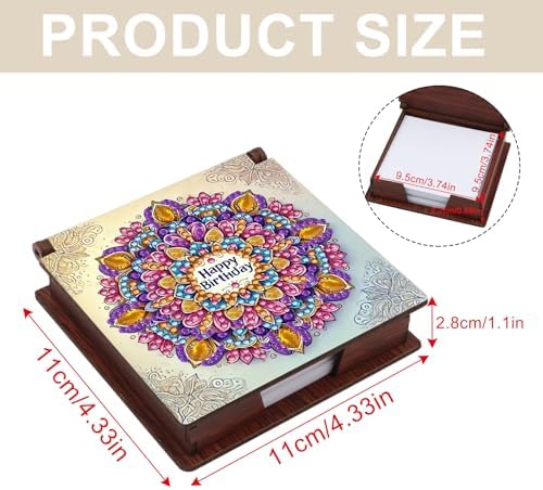 4pcs Mandala Flowers Diamond Art Painting Note Box for Adults, Wooden DIY Sticky Notes Holder Kit with 640 Blank Notepads, Multi-Purpose Desk Organizer for Home Office, Study Thoughtful Gift - Image 5