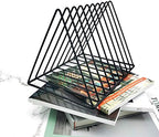 EASEPRES 9 Slot Magazine Rack Book Record Holder, Desktop Iron Storage Rack Bookshelf Multifunction Triangle File Organizer Sorter for Decor Home Office, Black Pack of 2 - Image 3