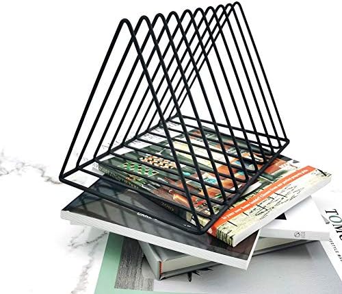 EASEPRES 9 Slot Magazine Rack Book Record Holder, Desktop Iron Storage Rack Bookshelf Multifunction Triangle File Organizer Sorter for Decor Home Office, Black Pack of 2 - Image 3