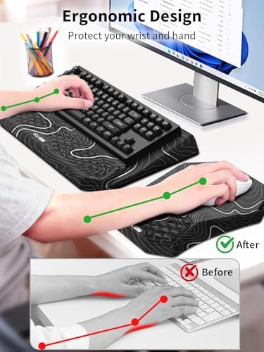 3-in-1 Ergonomic Keyboard Stand with Wrist Rest & Mouse Pad Set,Topographic - Image 2