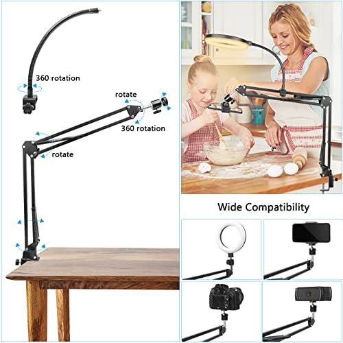 ChromLives Overhead Phone Mount with Ring Light, Overhead Tripod Phone Holder Mount for Video Recording, Flexible Articulating Arm Overhead Phone Stand Top Down Camera Mount with Light - Image 5