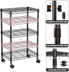Golpart Small Shelves Storage Wire Metal Adjustable Shelf Unit with Wheels - Image 6