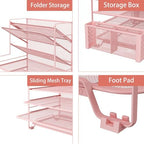 Simple Trending 7 Tier Desk File Organizer, Letter Tray Paper Organizer with Pen Holder and Metal Hanging Basket, Pink - Image 4