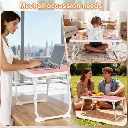 Laptop Desk for Bed, Adjustable Height Laptop Bed Table, Foldable Lap Desk with USB Charge Port, Desktop Card Slot, Side Drawer, Book Shelf, Portable Lap Tray for Eating Reading Working Sofa & Floor - Image 5