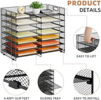 Marbrasse 12 Slots Desktop Literature Organizer, 7-Tier Mesh Paper Organizer for Desk, Adjustable Mail File Sorter Tray with Handle, Desktop Classroom Mailbox Cabinet for Office Home School, Black - Image 5