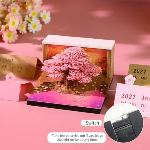3D Calendar 2027,Creative 3D Memo Pad Time Piece Calendar 2027 Tear Away Paper Sculpture Cherry Blossom Tree Multi-Color DIY Art Note - Image 3