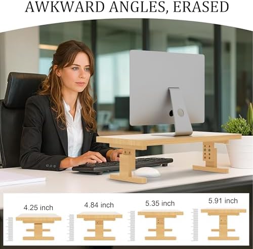 Bamboo Monitor Stand Riser for Desk with 4-Level Height Adjustment - Image 2