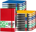 20 Pack Lined Journal Notebook with Pen, A5 Hardcover Leather Journal 5.5"*8.3", 5 Colors 136 Pages College Ruled Notebooks and Pen Set for Office School Business Supplies by BGUP