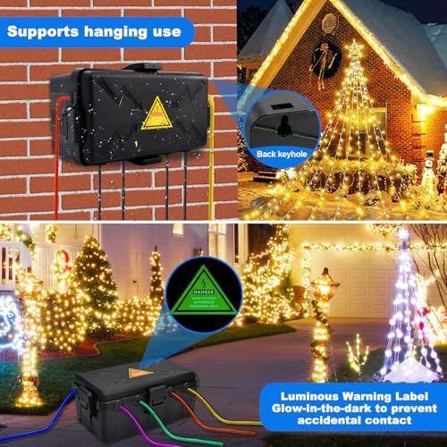Hrensaw Medium Outdoor Electrical Box(10.6x5.5x4.5inch),Weatherproof Connection Box w/6 Cable Entry,IP54 Waterproof Extension Cord Cover Protect Power Strip,Timer,Plug,Holiday Lights,Black (Pack of 2) - Image 6