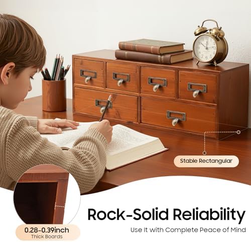 Compact Vintage Wood 6-Drawer Desktop Cabinet Organizer for Office Bedroom - Image 4