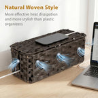 2 Pack Handwoven Cable Management Box with Lid, Decorative Cord Organizer for Power Strips, Chargers, TV Wires, Desk, Home & Office Storage, Plastic Rattan Strap - Image 6