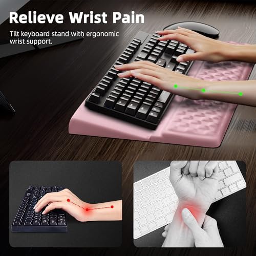 Ospelelf Keyboard Wrist Rest Pad, Comfy Ergonomic Keyboard Stand Riser Holder, Computer Wrist Support Cushion forTyping, Light Pink - Image 2