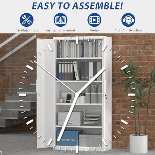72" H Metal Garage Storage Cabinet with 2 Doors and 4 Shelves, White Steel Locking File Cabinet, Metal Storage Cabinets for Office, Home, Garage, Gym, School - Image 6