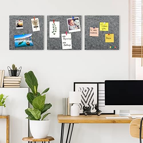 AKTOP Cork Bulletin Board 12x12, 1/2" Thick Felt Cork Board Tiles 6 Pack, Small Square Pin Board for Wall, Self Adhesive Corkboards with 60 Push Pin Wood Clips for School, Home & Office, Grey - Image 3