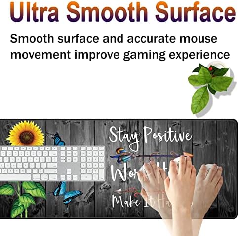 Large Gaming Mouse Pad, Keyboard Wrist Rest + Mouse Wrist Pad + Coaster + Mini Hook Desk Pad Set, Memory Foam, Non-Slip Base. Suitable for Office and Home - Sunflower Inspirational Quote - Image 4