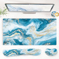 QiyI PU Leather Desk Mat Set, 4-in-1 Ergonomic Wrist Rest, Blue Fluid Art by QIYI