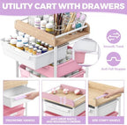 SYKIARIOL Utility Cart with 5 Labeling Drawers and Wooden Tabletop,Purple - Image 5
