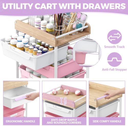 SYKIARIOL Rolling Craft Storage Cart with 4 Drawers,Kids Art Cart,Purple - Image 5