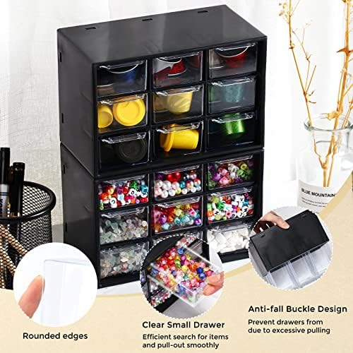 Marsui 4 Pack Desktop Storage Organizer with 9 Drawers Craft Organizer with Mini Drawers Plastic Organizers and Storage Containers for Craft Art Jewelry Cosmetics Sewing Supplies Accessory(Black) - Image 4