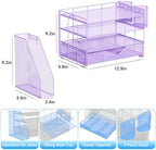 gianotter Desk Organizers and Accessories with File Holder, 4-Tier Desk Accessories & Workspace Organizers with Drawer and 2 Pen Holder, Paper Organizer for Office Supplies (Purple) - Image 5