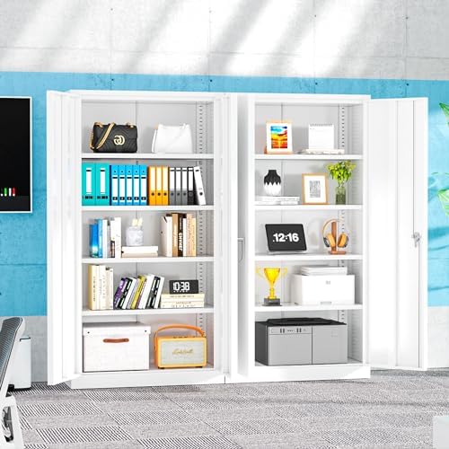 Superday 72" Lockable Steel Storage Cabinet, Locking Metal Storage Cabinets, Tall White Cabinet with 2 Doors and 4 Adjustable Shelves for Garage, Home Office, Classroom, File, Easy Assemble - Image 2
