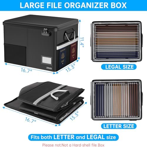 5200℉ Fireproof Document Box with Lock, File Organizer with Handle - Image 5