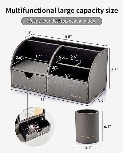 VLANDO 2 Pcs PU Leather Desk Caddy Set with Drawer,Pen Holder - Image 3