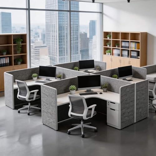 Modular Office Cubicle Workstation System with Privacy Panels, 59" x 59" L-Shaped Desk, Built-in Power Access, Lockable Storage Cabinet, Expandable 2, 4, 6 Person Team Layout for Corporate Offices - Image 3