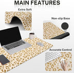 Arttown Keyboard Mouse Pad Set, 4 in 1 Desk Mat Set Leopard Gold - Image 3
