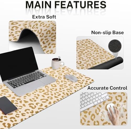Arttown Keyboard Mouse Pad Set, 4 in 1 Desk Mat Set Leopard Gold - Image 3