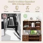 GOFLAME 4 Cubes Desktop Bookshelf, 37” Tabletop Wood Desk Shelf for Computer Monitor, Modern Countertop Desk Display Hutch Storage Organizer Shelf for Home Office, Dorm, Study, Rustic Brown - Image 5