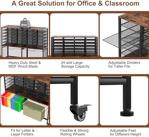 EasyPAG Rolling File Cart with 24 Slot Mail Organizer, Under Desk Storage with Hanging File Rack for Letter/Legal Folders, Mobile Filing Cabinet Printer Stand for Office Home Classroom, Black - Image 4