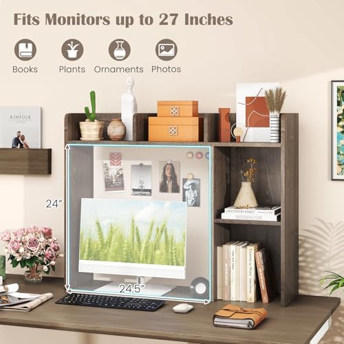 Desktop Bookshelf, 3-Tier Wood Countertop Bookcase with 5 Shelves, Desk Hutch for College Dorm, Multipurpose Desk Organizer Shelf Display Rack for Home Office, Hutch Top Only - Image 4