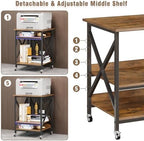 VENNQD 23.6 x 23.6 x 30.3 Inches Printer Stand, Large Printer Table with Adjustable Middle Shelf, Rolling Printer Cart with Wheels, 3 Tier Printer Table for Home Office Scanner Fax, Rustic Brown - Image 4