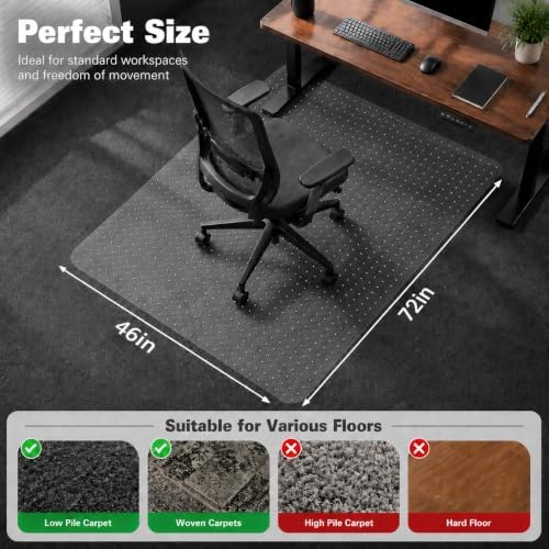 Office Chair Mat for Carpeted Floor, 46 × 72 Inch Low Pile Carpet Rolling Chair Mat, Large Plastic Computer Office Floor Mat, Thick Wear-Resistant PVC Carpet Protector Mat, Smooth Gliding Movement - Image 5