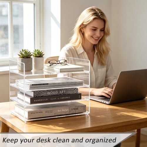 Clear Acrylic Desk Organizer – Stackable Paper Tray Office Storage - Image 3