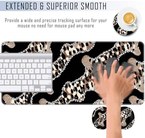 TGFEWYTJYJ Extended Gaming Mouse Pad,Memory Foam Ergonomic Keyboard Mouse Wrist Rest Support Set,Large Desk Mat with Stitched Edges,Non-Slip Base Mousepad Home Office,Leopard Print Pattern - Image 4