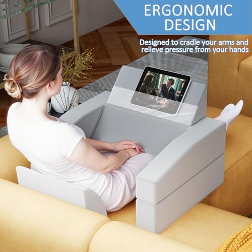 Reading Pillow for Gaming Large Lap Desk for Laptop with Back Arm Rest & Cup Holder for Adult Adjustable Gaming Pillow Memory Foam Bed Desk for Reading, Crochet, Working on Bed Floor Sofa & Couch - Image 5
