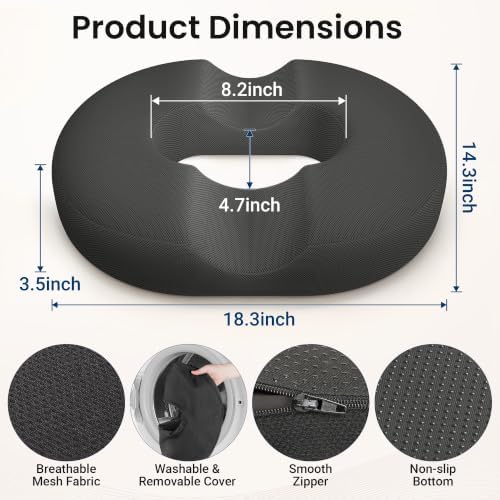 CloudBliss Donut Pillow Stadium Seat Cushion for Tailbone Pain Relief and Hemorrhoids, Memory Foam Seat Chair Cushion, Portable Seat Cushions for Bleachers, Car, Home & Office - Image 2