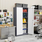 INTERGREAT Metal Storage Cabinet Doors, 72" Locking Steel Storage Cabinet with Shelves, Tall Lockable Steel Cabinets for Home Office, Garage(New Grey) - Image 2