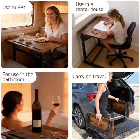 Extra Wide C-Shaped Folding TV Tray Table – Portable Laptop Desk with Cup Holder & Device Slots, No Assembly Rustic Wood Couch End Table for Bed, Sofa or Working - Image 5