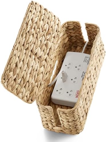 TIDITA 15" L Wicker Cable Management Box with Lid, Natural Water Hyacinth by TIDITA