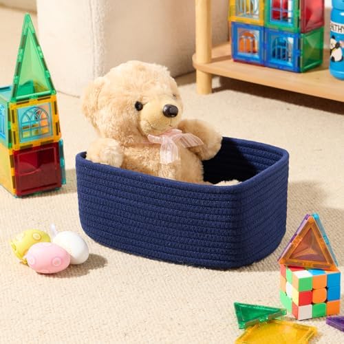 MiniArk Small Storage Baskets for Organizing | Closet Organizer Bins | Shelf Toy Basket | Woven Rope Baskets | Cube Decorative Box | Shallow Basket | 11.5x7.5x4.7” | 4 Packs Navy Blue - Image 4