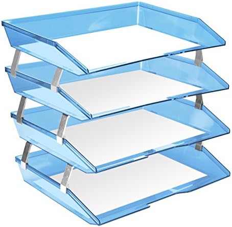 Acrimet Facility 4 Tier Letter Tray Side Load Plastic Desktop File Organizer (Clear Blue Color) - Image 2