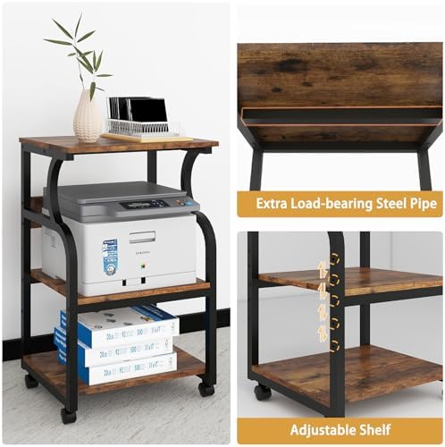 Natwind 3 Tier Printer Stand, 19.7"x15.7", with Charging Station,Retro - Image 3