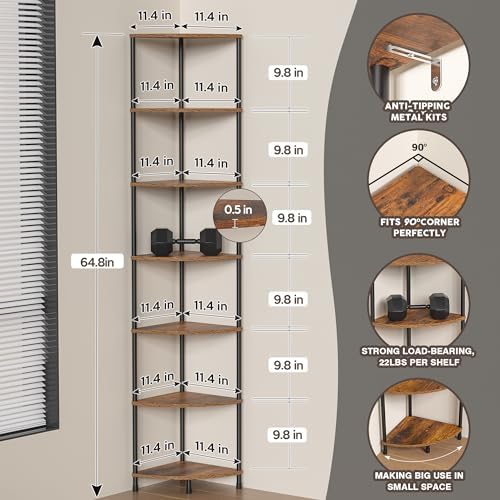 7 Tier Corner Plant Stand Shelf, 64.7", Rustic Brown - Image 6