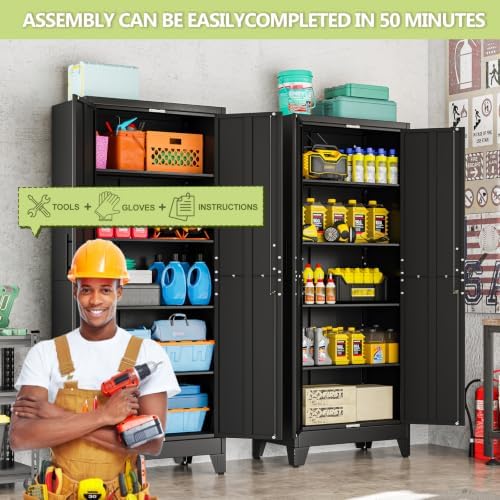 Black Kitchen Pantry Cabinets, 71 Metal Lockable Storage for Office - Image 6