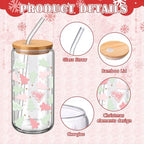 6 Pcs Christmas Glass Cup Bulk with Straw and Bamboo Lids 16 oz - Image 4