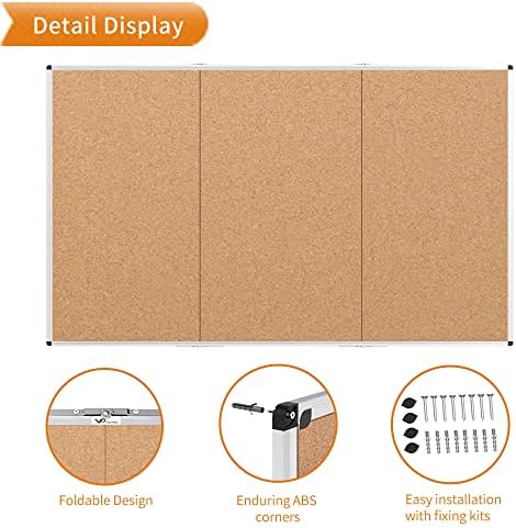VIZ-PRO 96" x 48" Large Cork Bulletin Board, Foldable & Wall-Mounted Notice Pin Board with Silver Aluminum Frame, for School Home Office - 8' x 4' Corkboard - Image 4